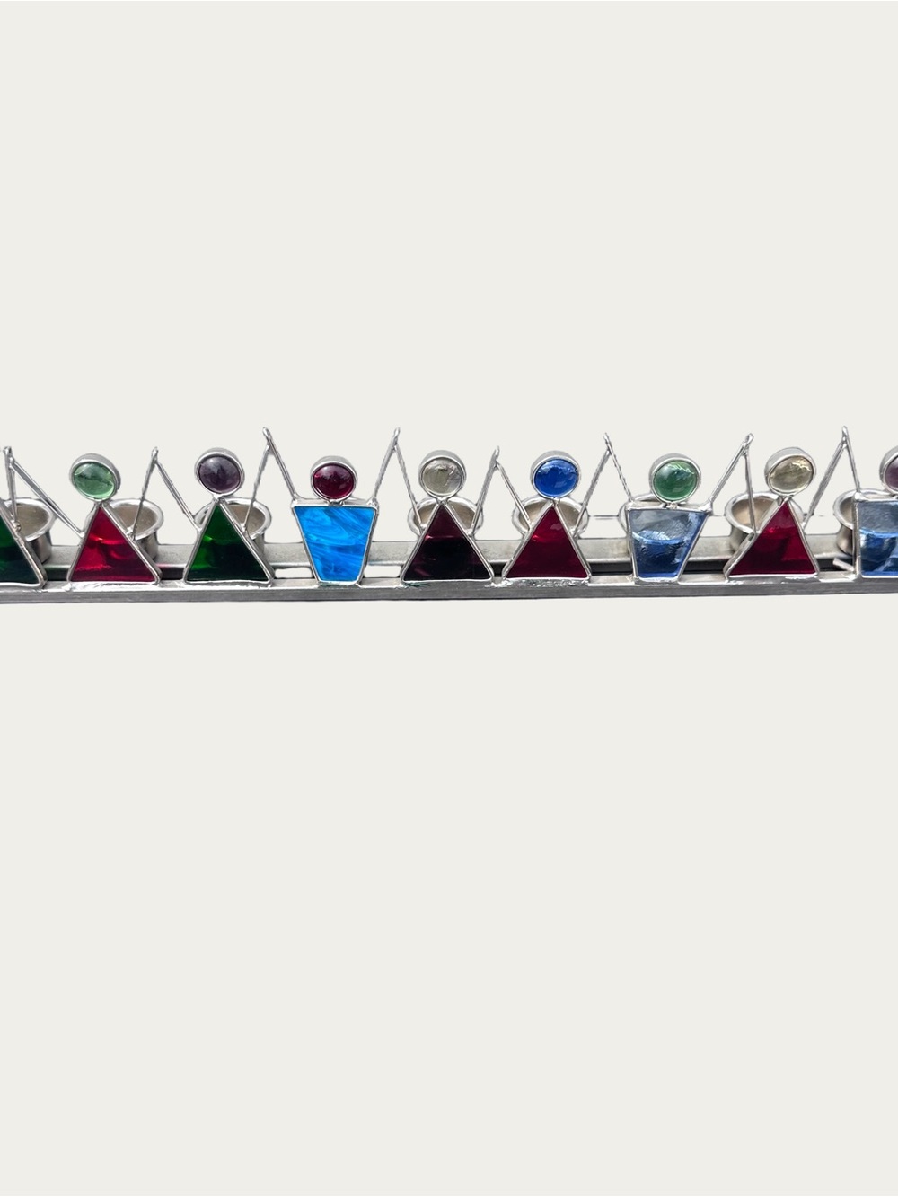 Hanukkah Menorah Colorful Stained Glass Candle Holder